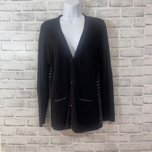 Foxcroft Elbow Patch Button Up Strip Back Cardigan Small